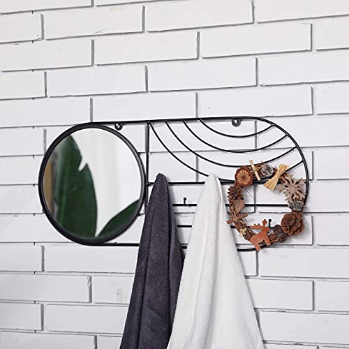 JHY DESIGN Grand Miroir Murales Rond Organisateur de mural 8 crochets decoration chambre meuble entree de decoration murale avec crochets d'affichage pour bagues chambres à coucher du salon(noir) Cover