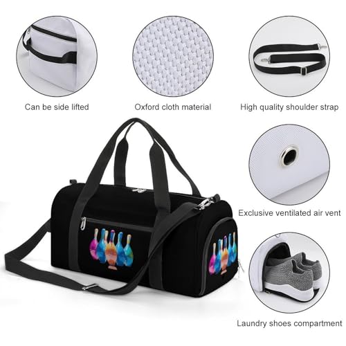 Colorful Bowling Pins Gym Bag Travel Duffel Bag Sports Tote Bag Workout Bag Weekender Bag for Women Men3