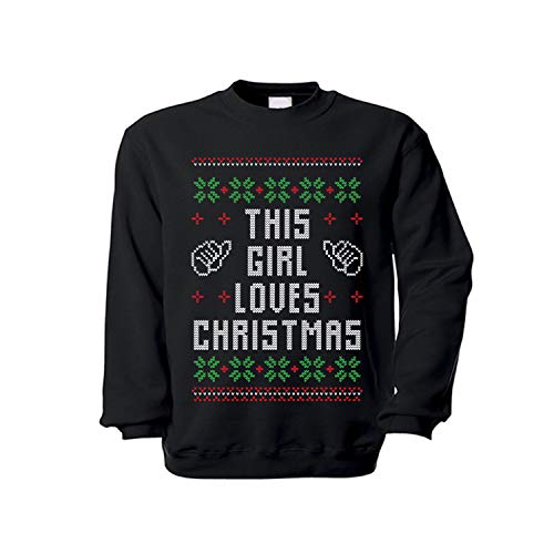 Pull This Girl Loves Christmas noir L : vêtement hiver et sweat de fête pour femme