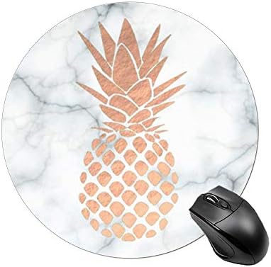 BYBART Mouse Pad, Rose Gold Pineapple Black White Marble Mouse Pad Round Non-Slip Rubber Mousepad Office Accessories Desk Decor Mouse Pads for Computers Laptop