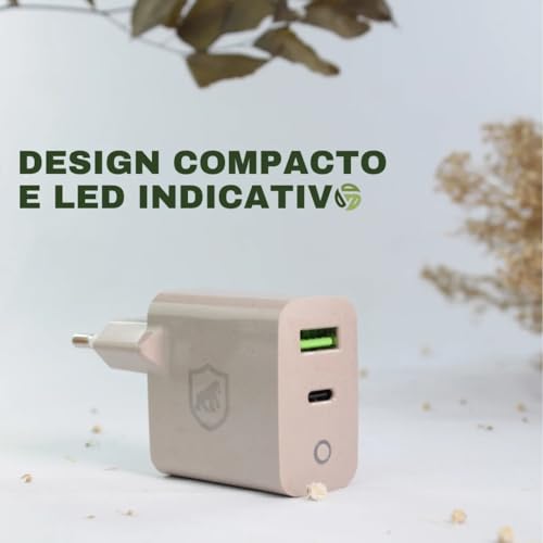 Eco Carregador de Parede Turbo Power Delivery USB + USB C 20W Qualcomm 4.0, Ecológico Fabricado em F