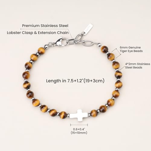 Pulsera para hombre con cruz y piedras naturales miniatura 3