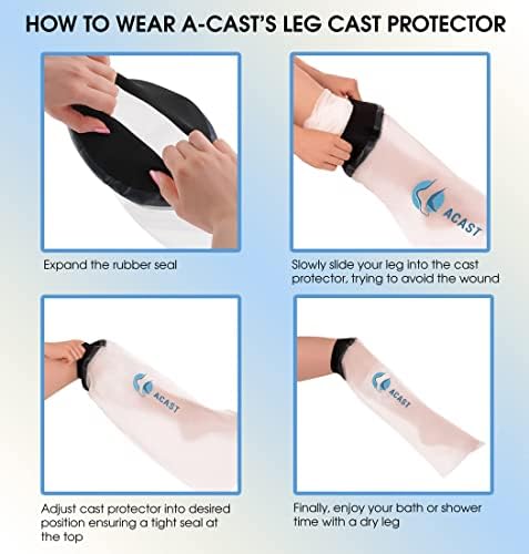 ACAST Waterproof Leg Cast Cover For Shower - Easy To Use, Reusable Leg Protector For Knee, Ankle, Foot - Free E-book Included