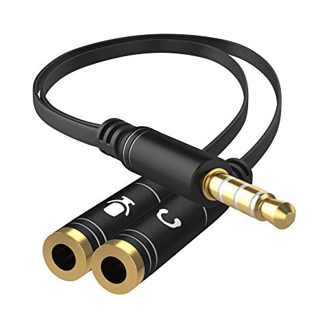 Headphone Splitter Adapter, 3.5mm Audio + Mic 4 Pole TRRS Splitter (3.5mm Male to 2X 3.5mm Female) Jack Y Cable Compatible for Gaming Headset to PS4/Xbox One/Phone/Laptop CTIA - 8inch/20CM Cover