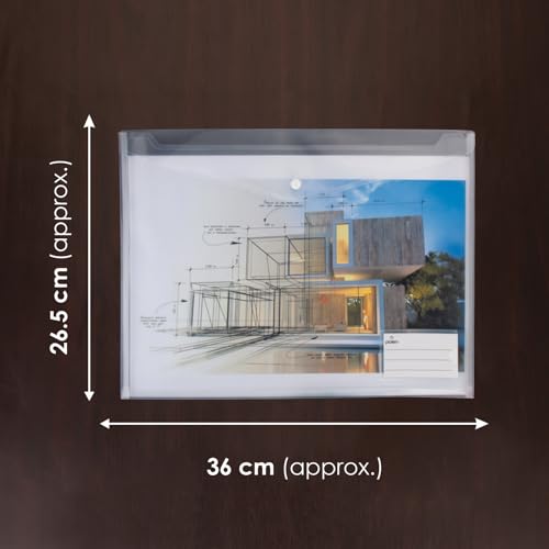 Image of Polen 12 Pcs A3 Size Folder with 20 microns Professional Expanding Transparent File (Specially for Architecture documents and Paintings) White Transparent Sheet, Big Size Button Folder.