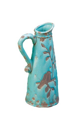 Your Heart's Delight Birds 'n Branches Pottery Pitcher, 13 by 4-3/4-Inch, Turquoise Your Heart's Delight Birds 'n Branches Pottery Pitcher, 13 by 4-3/4-Inch, Turquoise