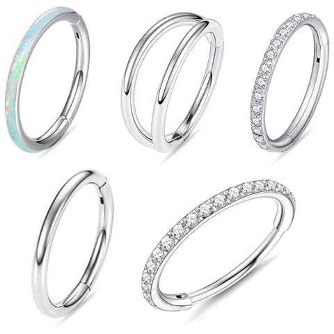 5PCS MOQIKAKA16G 20G Nose Septum Rings Hoops Sets, Stainless Steel Nose Rings Hoop for Helix Cartilage Daith Tragus Rook Flat Conch Lobess Septum Rings Hoop Earrings Piercing Rings for Women Men 8mm Cover