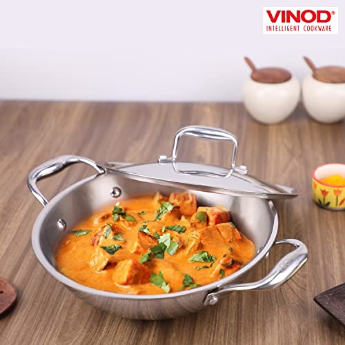 Vinod Platinum Triply Stainless Steel Kadai with Lid – 2.5L, 24 cm | 3 Layer SS Cookware Wok | Deep Cooking Pot for Sauteing & Curries | Gas & Induction Friendly | Heavy Bottom | Sturdy Handles - Image 8