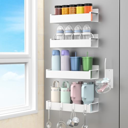Image of HuggieGems Magnetic Water Bottle Holder for Refrigerator, Cup Holder Organizer for Stanley and Tumbler for Kitchen, 4 Pack, White