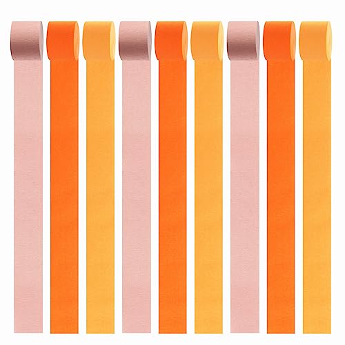 Image of Pink Orange Groovy Party-Decorations Streamers - 8 Rolls Fall Autumn Thanksgiving Harvest Crepe Tissue Paper Streamer,Birthday Baby Bridal Shower Engagement Wedding Garland Decor Panduola