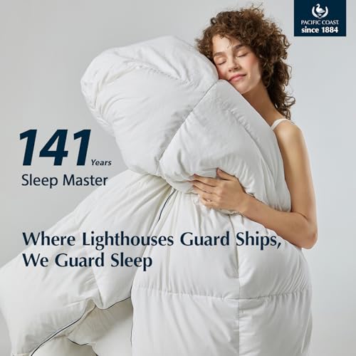 PACIFIC COAST Goose Down Fiber Comforters King Size Duvet Insert, All Season White Comforter, 3D Hidden-Stitch Baffle Box Design, 8 Tabs, Gifts for Women/Men, Extra Fluffy Luxury Duvet (106"x90")