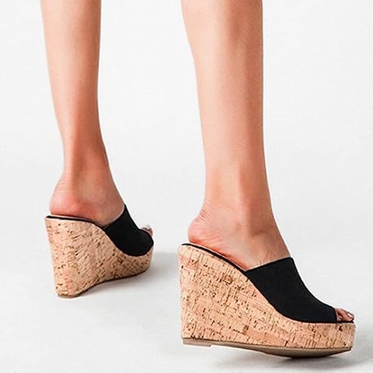 Scarpe Donna Zeppe In Sughero - Tacchi Alti Plateau Con Design Scamosciato - Foto 4