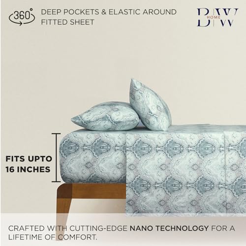 Image of Briarwood Home Printed Flannel Sheet Set, 100% Natural Cotton, Soft, Warm & Deep Pocket, Advanced Nano-Tech Making it Resistance to Pilling; Brushed 6 Times for Softness (Damask Navy, Twin)