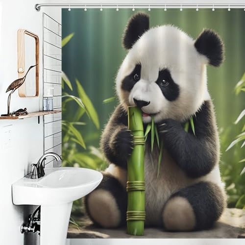 Rideau de douche Panda en tissu polyester imperméable - 152x183cm - 6