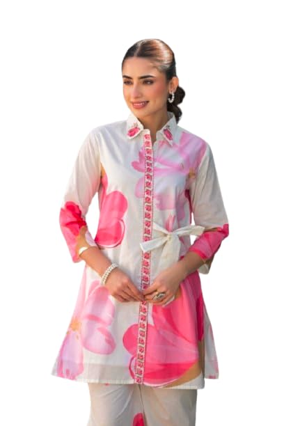 Blush Bloom Rayon Slub Printed Co-Ord Set with Tie-Up Waist Belt-image-42