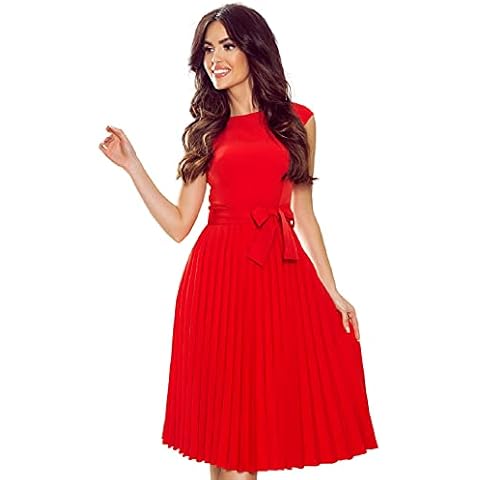 Numoco Cocktailkleid Abendkleid Partykleid Plisseekleid mit kurzen Ärmeln und Gürtel Cover