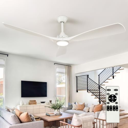 Image of Depuley 60-Inch Ceiling Fan with Light: White 3 Blade Outdoor Fans for Patios - Dimmable Indoor Fan with Remote Control Living Room Fandelier Ceiling Fans for Living Room Reversible 6 Speed