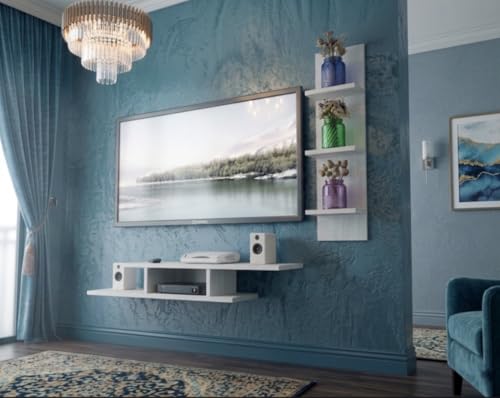 Image of Engineered Wood,Tailed Wall Rack Tv Cabinet, Home Decoration Wall Decor, siutable for 48 inches Smart Tv (Frosty White, Tailed Tv Cabinet)