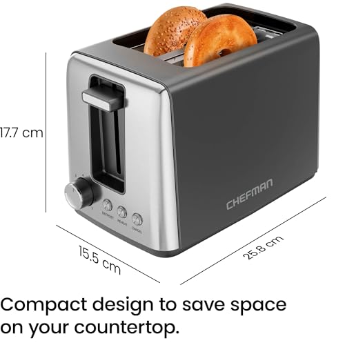 Chefman Toaster 2 Slice, 7 Shade Settings, 3 Cooking Modes, Removable Crumb Tray, Thick Bagel and Bread Toaster, Defrost, Cancel, Black