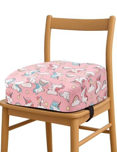 Image of Babelio Ergo-Designed Booster Seat for Kitchen Chair, Promote Proper Upright Posture, Toddler Booster Seat for Dining Table, Removable & Washable Cover, Suitable for 18 Months to 5 Years, Pink Unicorn