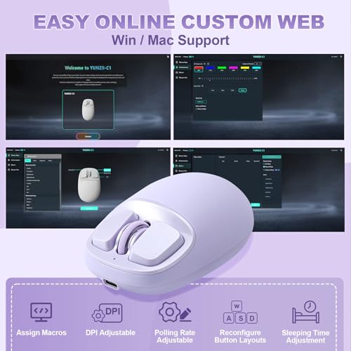 Image of YUNZII C1 Wireless Tri-Mode Wireless Mouse 4800 DPI Optical (Purple) | 6-Level DPI, Optical Tracking, 500mAh Battery, 2.4G /USB-C /BT, Custom Mice for Laptop, Computer, iPad, MacBook