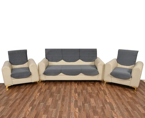 Image of Velvet Quality Raising Quilt Patterns Sofa Covers Set (Dark Grey, 5 Seater)