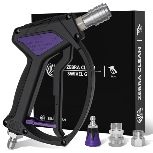 Image of Short Pressure Washer Gun, Swivel Power Washer Gun 4060 PSI, Stubby Pressure Washer Gun with 3 /8 inch Smooth & 1 /4 inch Quick Connector Coupler Compatible with Hose Foam Cannon Car Wash Foam Gun（Black purple）