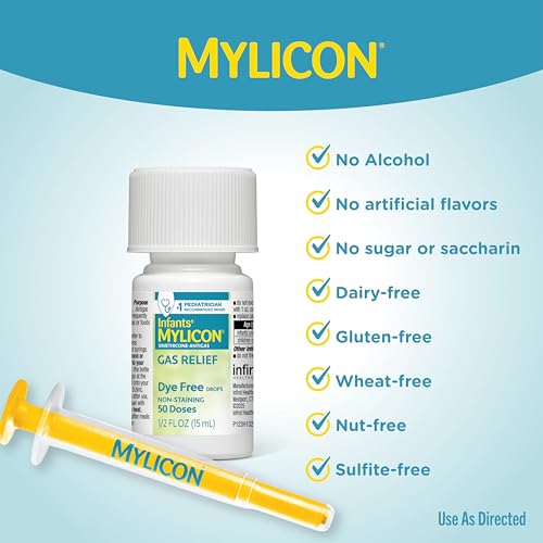 Image of MYLICON Gas Relief Drops for Infants & Babies, Dye Free Formula, 0.5 Fl Oz. | #1 Pediatrician Recommended Brand . Gentle simethicone drops relieve infant gas & discomfort . Safe for newborns