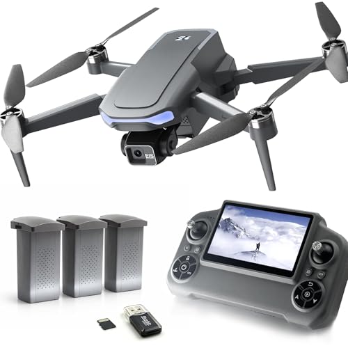 3-Axis Gimbal GPS Drone with 4K Camera YIKKEON Drone, 10000FT Range, 90Min Flight Time with 3 Batteries, 4.5' HD Screen Remote, Auto Return, Follow Me, Brushless Motor, 5G FPV, Foldable RC Quadcopter for Beginners - Under 249g