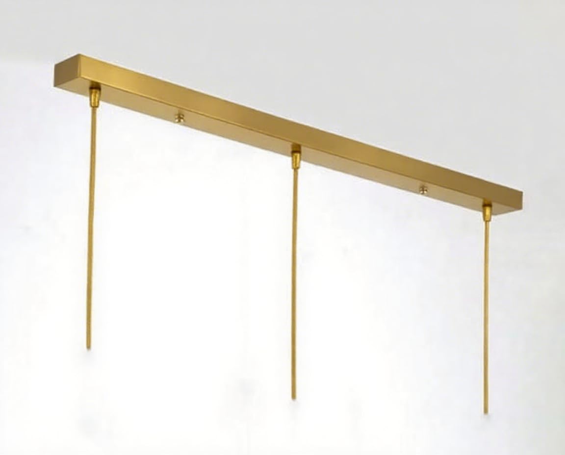 Baldaquin pour lampe rectangulaire, longue, cache-câble, rosace de plafond, en métal, abat-jour de plafond, boîte de plafond, doré, 80 cm x 3 trous