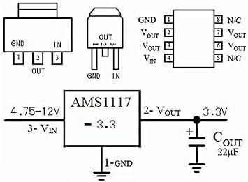 10 Pack 3 Pins AMS1117-3.3 DC 4.75V-12V to 3.3V Voltage Regulator