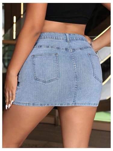 Floerns Women's Plus Size High Waisted Denim Mini Skirt Bodycon Jean Skirts with Pockets2