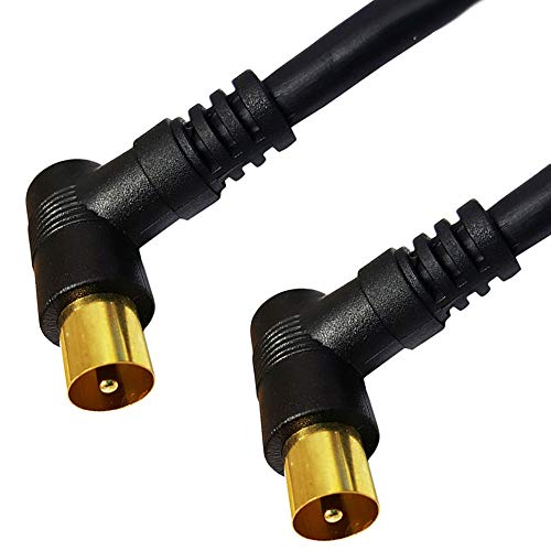 Paquete de 2 cables coaxiales de antena de TV de 1 m, macho en ángulo recto a enchufe, conectores chapados en oro, conector de ángulo de flexión de 90 grados, cable coaxial de extensión de pared para