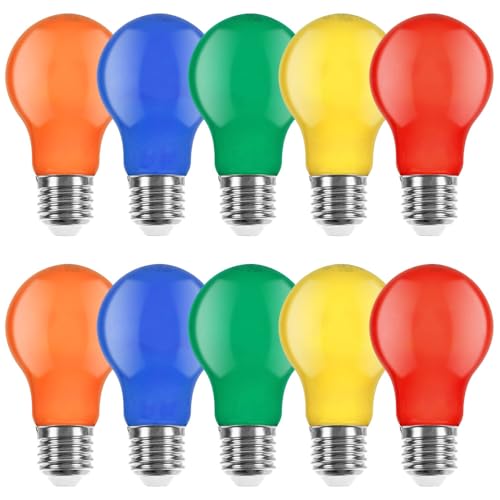 NCC-Licht 10er Set farbige LED Leuchtmittel Birnenform 3W = 25W E27 Rot Gelb Grün Blau Orange auch für Außenbereich