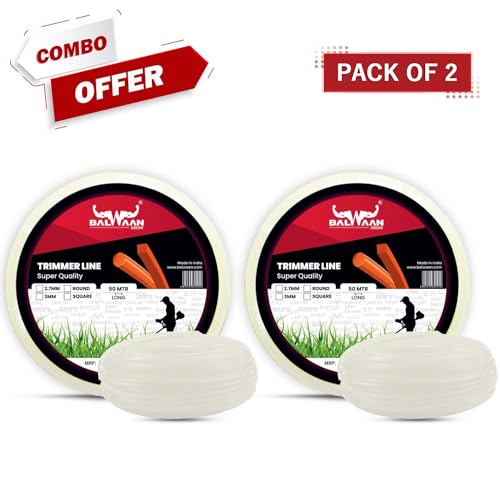 Image of Balwaan Krishi Trimmer Line | Nylon Rope Bundle for Brush Cutter, Accessory of Tap n Go | Grass Cutter, Trimmer, Tap n Go | Suitable for All Types of Brush Cutter (Round, Pack of 2)|NRR-350 (White)