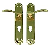 Amig, Juego de Manillas Doradas de Placa de Latón con Bocallave apto para Puertas de Paso de Interior y Exterior con Manivela Cómoda, Elegante y Atemporal, Acabado en Color Oro, 256 x 48 mm