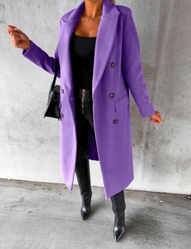 Image of IDEALSANXUN Womens Long Wool Coat Double Breasted Trench Coat Fall Winter Clothes