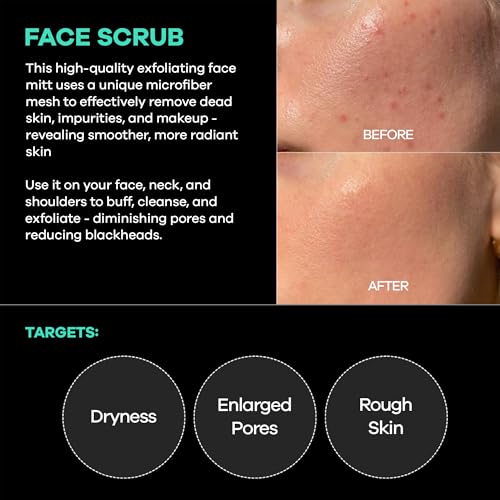 Dermasuri Deep Exfoliating Face Scrub and Body Scrub Mitt - Facial Exfoliator & Skin Cleanser - Part of the Best Skincare Kit for Women & Men - Cleanse Dead or Dry Skin - Face Exfoliation Tool