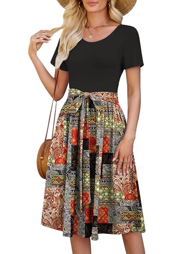 Image of Heymoments Women's Casual Short Sleeve Midi Dress Crewneck A Line Tiered Flowy Loose Travel Long Dresses with Pockets