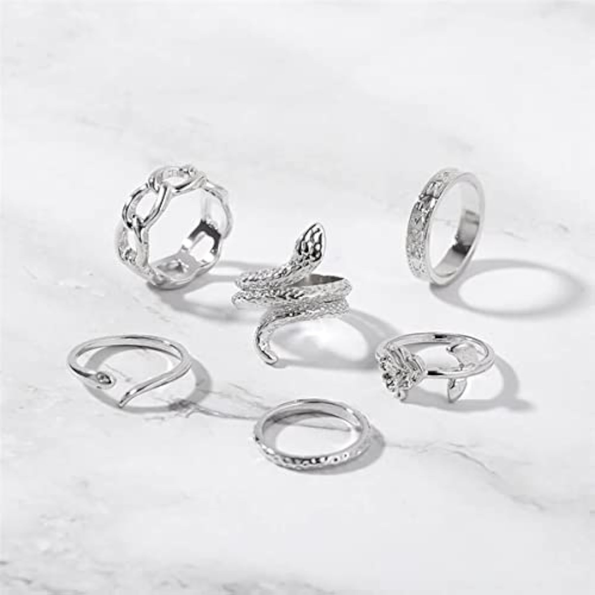 Stackable Rings Set - 5 pcs Silver Band Ring Set