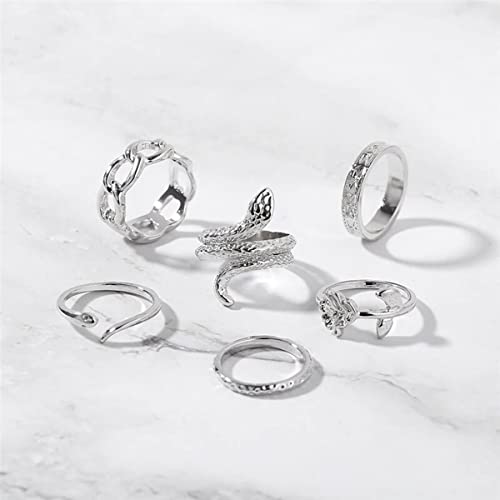 Stackable Rings Set - 5 pcs Silver Band Ring Set