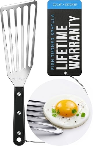 Zulay Kitchen Stainless Steel Fish Turner Spatula - 12.4” Flexible Heat-Resistant Slotted Turner for Non-Stick Cookware - Rust-Proof, Durable & Dishwasher Safe Cooking Utensil for Everyday Use