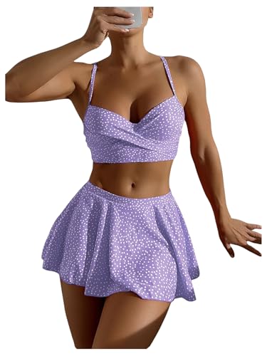 SweatyRocks Women's Polka Dots Bikini Sets High Waisted Swim Skirt and Push Up Bikini Top Bathing Suit
