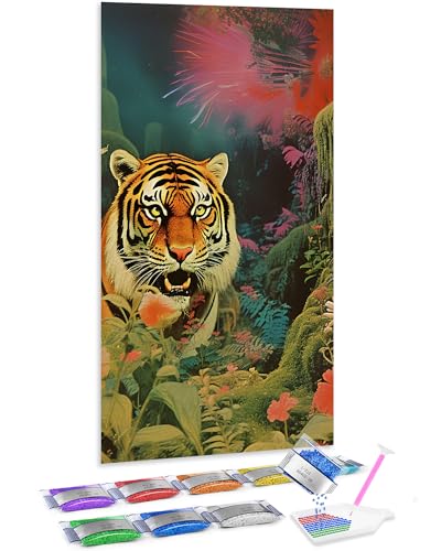 Pintar con diamantes 5D de tigre Jumpdot: mural brillante de 70x40 cm