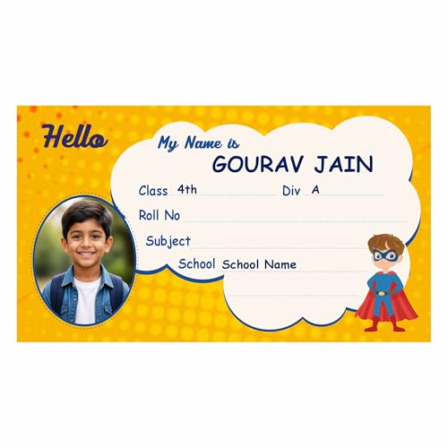 Image of Personalized Name Labels for Kids | Custom Photo Name Stickers for School Books, Notebooks | Waterproof Self Adhesive Book Labels (30 Pcs) | Name, Class, Div, School | 3.5 x 2 Inch (BDS-2)