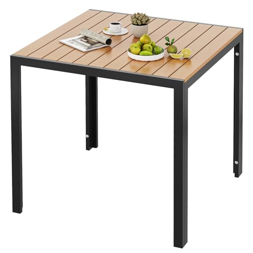 LIFERUN Gartentisch Wetterfest 75x75 cm, Balkontisch Aluminium mit WPC Tischplatte, Outdoor Esstisch für Balkon und Terrasse, Leichtgewicht, Stabiler Quadratisch Terrassentisch, Schwarz+Teak LIFERUN Gartentisch Wetterfest 75x75 cm, Balkontisch Aluminium mit WPC Tischplatte, Outdoor Esstisch für Balkon und Terrasse, Leichtgewicht, Stabiler Quadratisch Terrassentisch, Schwarz+Teak