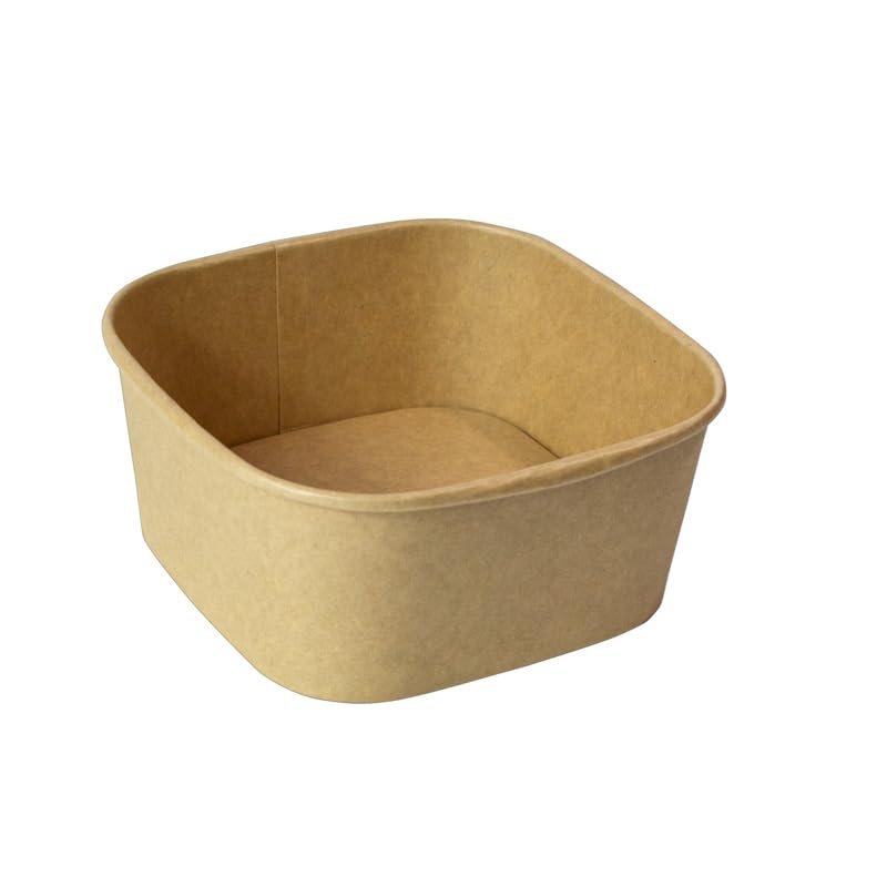 PacknWood NVASE - 50Uds Ensaladera cuadrada Kraft 130×130 mm - 650 ml - Altura 63 mm - Multiusos para ensaladas, snacks y comida para llevar - NVS210PCAR650PPK
