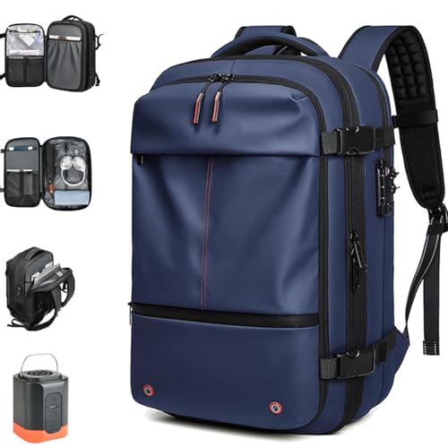 Backpack,One Backpack, Large Capacity Travel Back Pack, Expandable Bacpack 60 L (Blue,With pump)