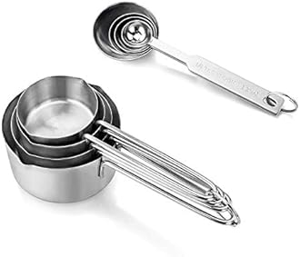 INKULTURE Stainless Steel Measuring Cups & Spoon Combo for Dry or Liquid/Kitchen Gadgets for Cooking & Baking Cakes/Measuring Cup Set Combo with Handles (Set of 4 Cups & 4 Spoons)