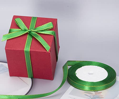 Yaseo 50 Yards 3/8 Inch Green Satin Ribbon With Gold Edges, Gold Border Fabric Ribbons For Gift Wrapping And Crafts #TOP4